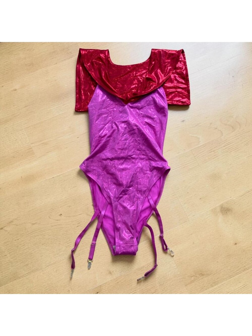 Forplay Metallic Bodysuit Garter Teddy Lingerie S/M Pink Cosplay Festival NWT